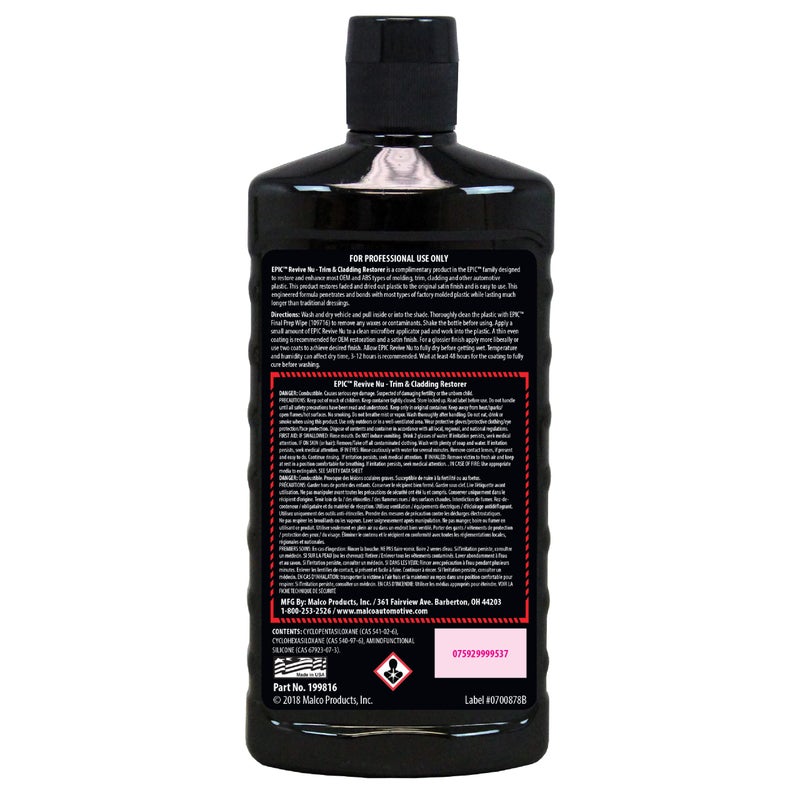 Malco Epic Revive Nu Plastic Trim & Cladding Restorer - Restores Faded and Dried Out Plastic/Vinyl and Rubber Back to Black or Gray Finish / 16 Oz (199816) - Image 2